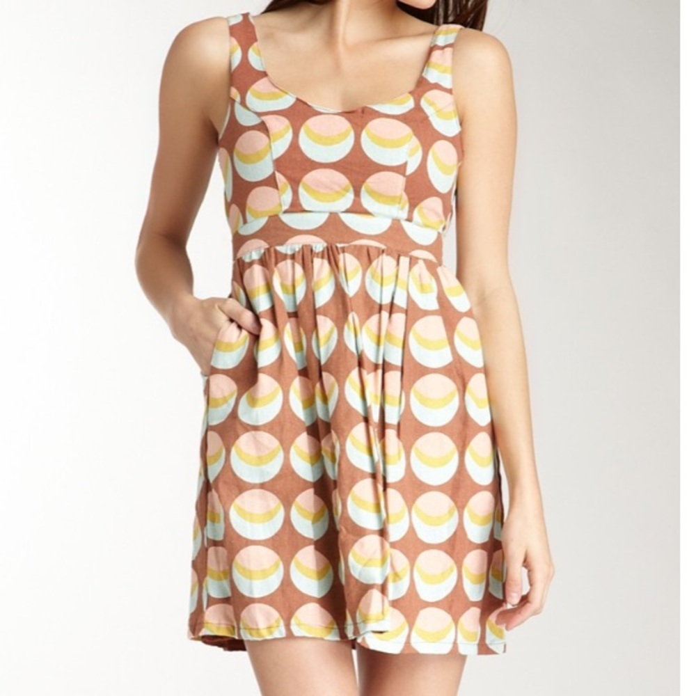 Judith March Retro Open Bow Back Linen Dot Print Dress Size Small